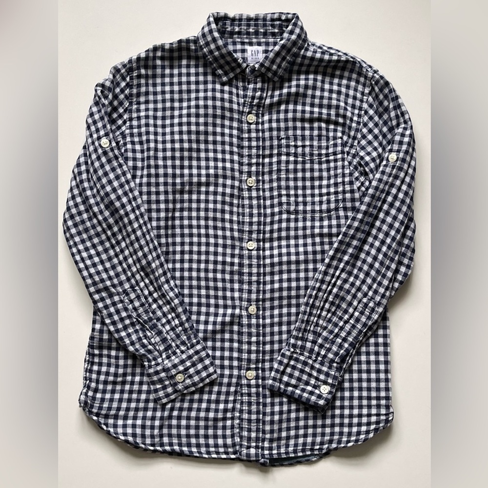 Gap Kids’ Navy & White Checked Button-down long-sleeve Shirt